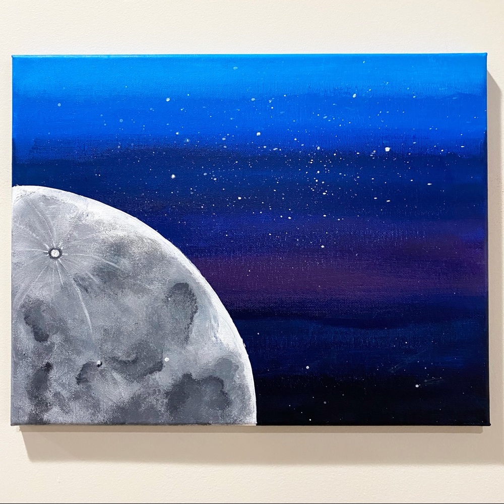 Original galaxy moon painting on canvas